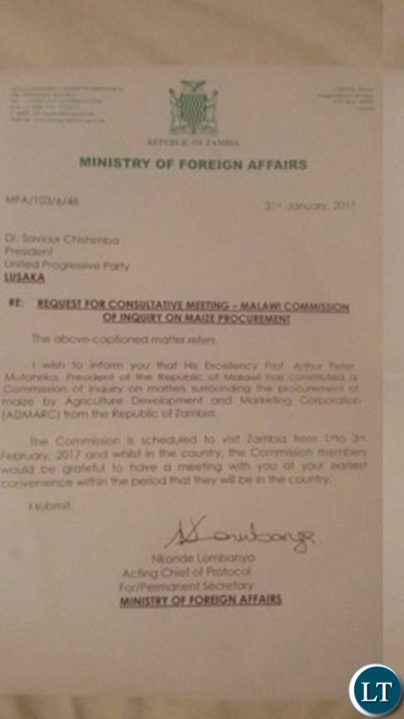Ministry of Foreign Affairs Letter