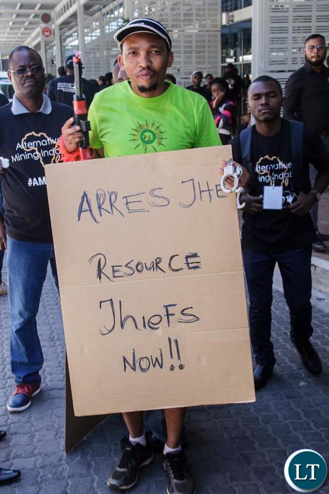 Some protesters outside the Cape Town International Convention Centre