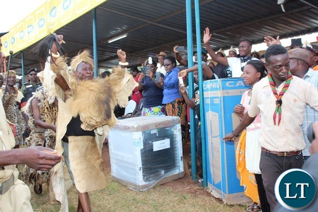 PARAMOUNT Chief Mpezeni greets people when he entered the main arena to signify the beginning of this year’s Ncwala ceremony in Chipata on Saturday. PICTURE BY STEPHEN MUKOBEKO/ZANIS
