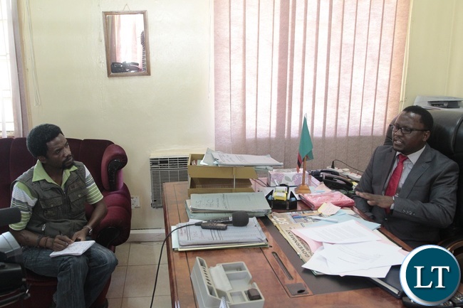 central province Permanent Secretary Chanda Kabwe speaking in an interview with ZANIS over the army worms at his office in Kabwe