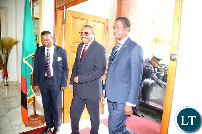 President Edgar Lungu welcomes His Ethiopian Counterpart Prime Minister Hailemariam Dessalagn arrives at State House