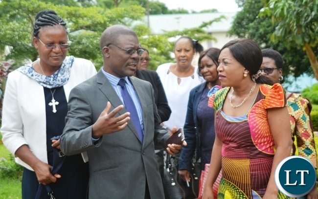 St Mary's Secondary School Head Teacher Agness Zimba (L) and Parent Teachers Association (PTA)Manager Stein Mukadawile(C) with Minister of Gender Victoria Kalima(r) during the Ministers Visit to the School St Mary's Secondary School Head Teacher Agness Zimba (L) and Parent Teachers Association (PTA)Manager Stein Mukadawile(C) with Minister of Gender Victoria Kalima(r) during the Ministers Visit to the School