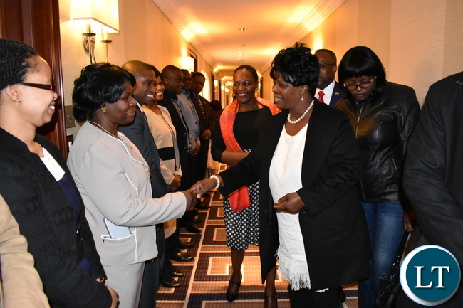 Zambia UN Mission diplomatic Staff welcoming the First Lady Mrs. Esther Lungu to New York on Saturday 11 March, 2017. The First Lady is in New York to participate in the 61st Session of the Commission on the Status of Women (CSW61). Photo | Chibaula D. Silwamba | Zambia UN Mission