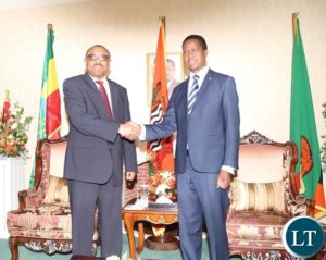 President Edgar Lungu welcomes His Ethiopian Counterpart Prime Minister Hailemariam Dessalagn arrives at State House