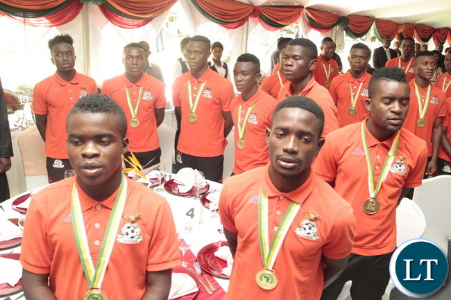 Zambia Under 20 National team following proceeding during the Luncheon Hosted in Honor team after winning the Under 20 Africa Cup of nations at State House yesterday 15-03-2017. Picture by ROYD SIBAJENE/ZANIS Zambia Under 20 National team following proceeding during the Luncheon Hosted in Honor team after winning the Under 20 Africa Cup of nations at State House yesterday 15-03-2017. Picture by ROYD SIBAJENE/ZANIS