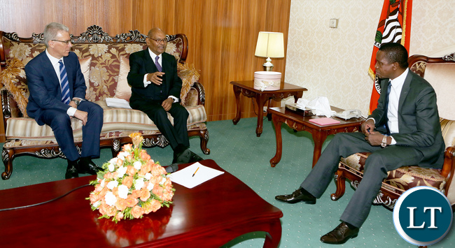 President Edgar Lungu (right) listens to Vedanta Resources PLC Chairman Anil Agarwal (left) who paid a courtesy call on him at State House on Friday.