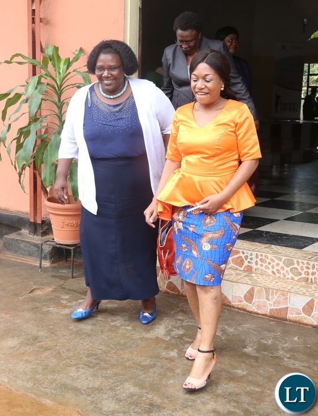 Minister of Gender Victoria Kalima(r) and Chalo Trust School Director Jenny Chileshe(l) during the Ministers Visit to the School Minister of Gender Victoria Kalima(r) and Chalo Trust School Director Jenny Chileshe(l) during the Ministers Visit to the School