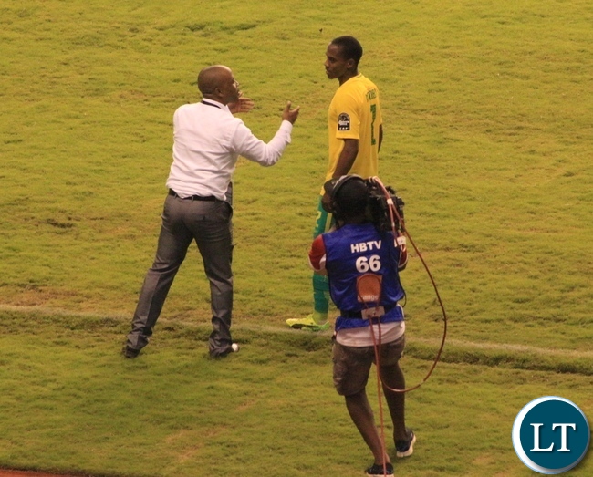 South African Under-20 CoachThabo Senong giving instructions to his player during a match against Cameroon on monday:Pictures by Frank Ching'ambu