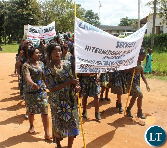 Women from the Zambia Police and correctional service in Serenje district marching during this year’s district International Women’s Day whose theme was women in the changing world of work: Planet 50:50 by 2030.