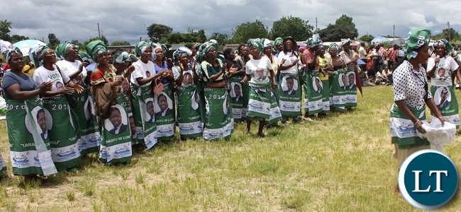 Patriotic front (PF) women in Serenje district performing during the district commemoration of the International Women’s day held at the national square.