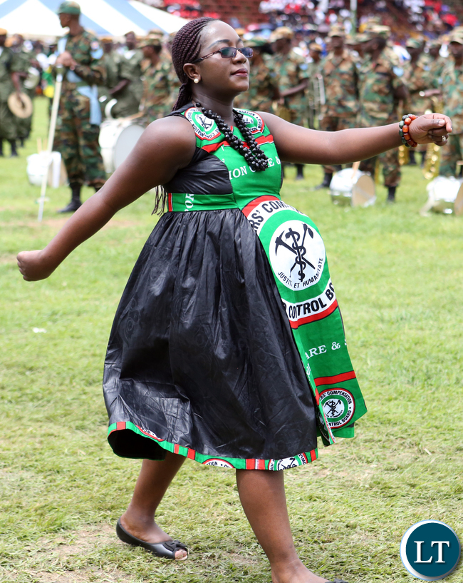 President Edgar Lungu (far left) watching marchers during this year's international women's day commemorations held in the show grounds in Lusaka. Picture by SUNDAY BWALYA/ ZANIS