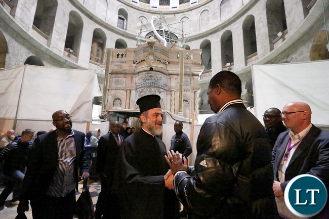 President Edgar Chagwa Lungu with his delegation outside the Thomb were Jesus Christ Was Put To rest in Jerusalem