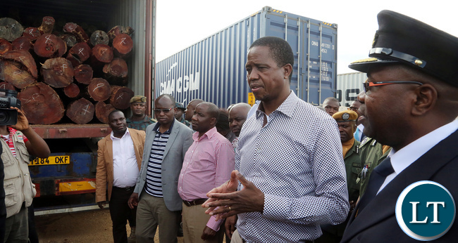 President Edgar Lungu Inspects Impounded trucks carrying Mukula Tree at Nakonde Border on monday 27-03-2017