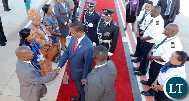 President Edgar Lungu Greets Ambassador Tembo at King Mswati III international airport for Lusaka 