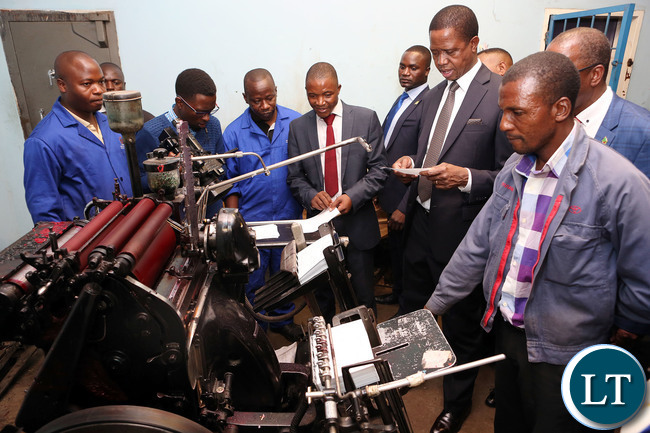 President Edgar Lungu touring Government Printers in Lusaka