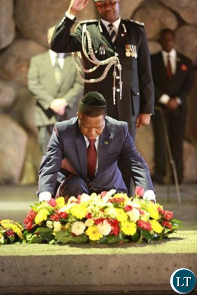 President Lungu praying at the Tomb where Jesus Christ was buried in Jerusalem