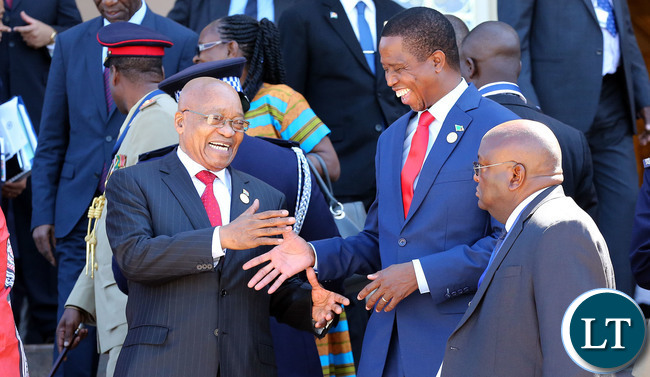 President Lungu with President Zuma at the SADC Summit In Swaziland 