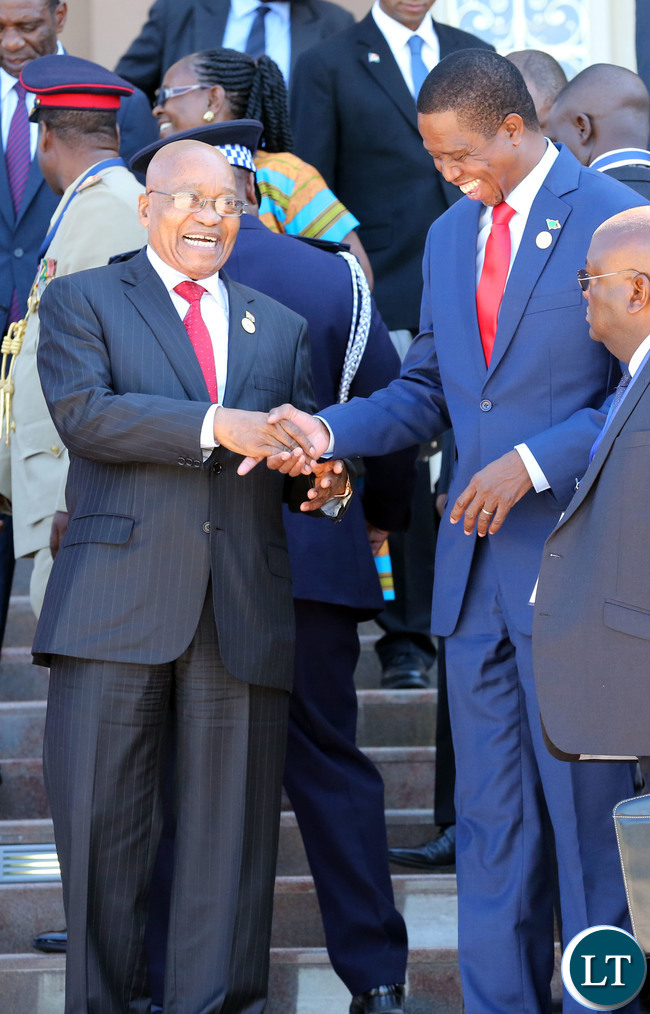 President Lungu with President Zuma at the SADC Summit In Swaziland 
