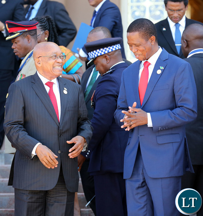 President Lungu with President Zuma at the SADC Summit In Swaziland 