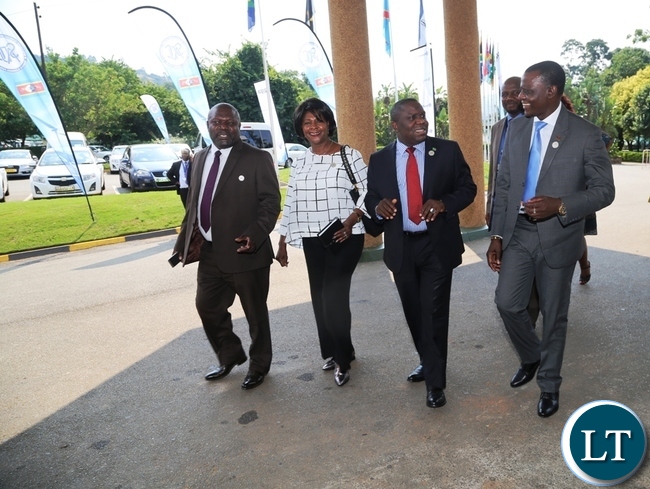 NATIONAL Planning Minister, Lacky Mulusa (left), Commerce Minister, Margaret Mwanakatwe ( second left), Foreign Affairs Minister, Harry Kalaba ( second right) and other dignitaries, go for a Southern Africa Development Community (SADC) Council of Ministers held at Swazi Royal Hotel in Swaziland’s Ezulwini Town on Wednesday. PICTURE BY STEPHEN MUKOBEKO/ZANIS