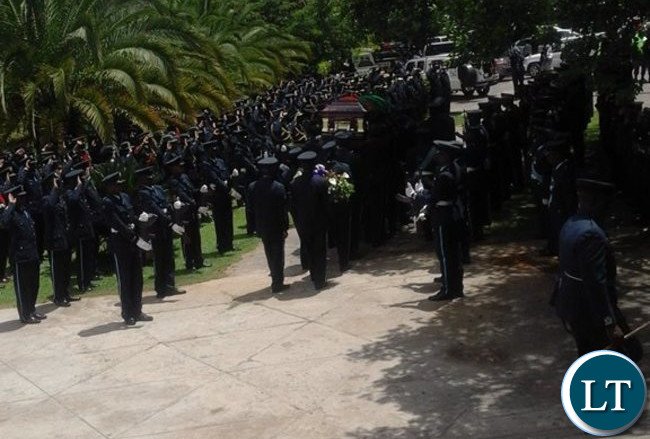 ZAF officers at the Cathedral of the Holy Spirit with Sergeant Choombwa's casket