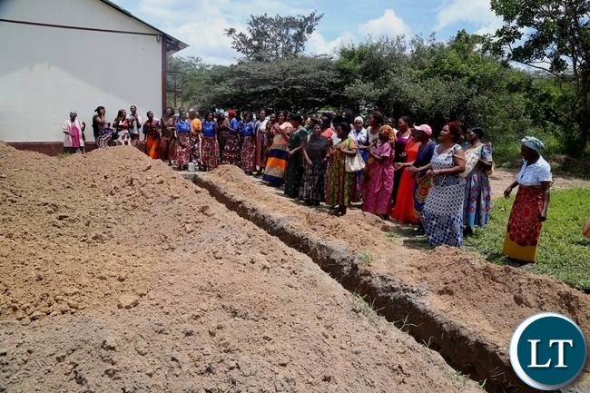 Women of Kasenga township in Chongwe District celebrate Womens day in style by laying a foundation for a Maternity wing at Kasenga Health Post in Chongwe District.Picture by Ennie Kishiki/Zanis.