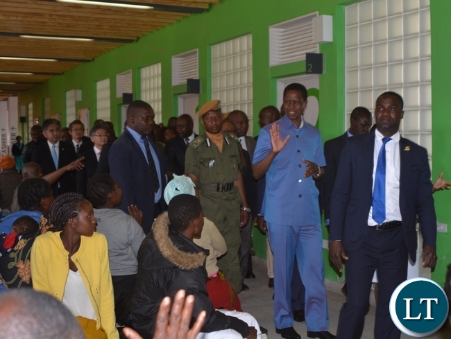 President Edgar Lungu during the tour of the Matero First Level Hospital in Matero