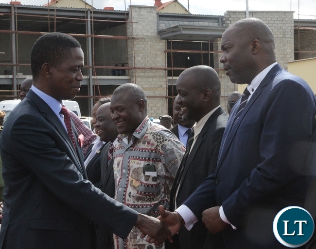 President Edgar Lungu(l) chats with Copperbelt Minister Bowman Lusambo(r) at City Airport in yesterday before departure for Mongu to attend the Kuomboka Ceremony ,7-04-2017. Picture by Ennie Kishiki/Zanis.