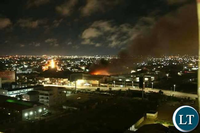 Aerial view of Kamwala Market on fire