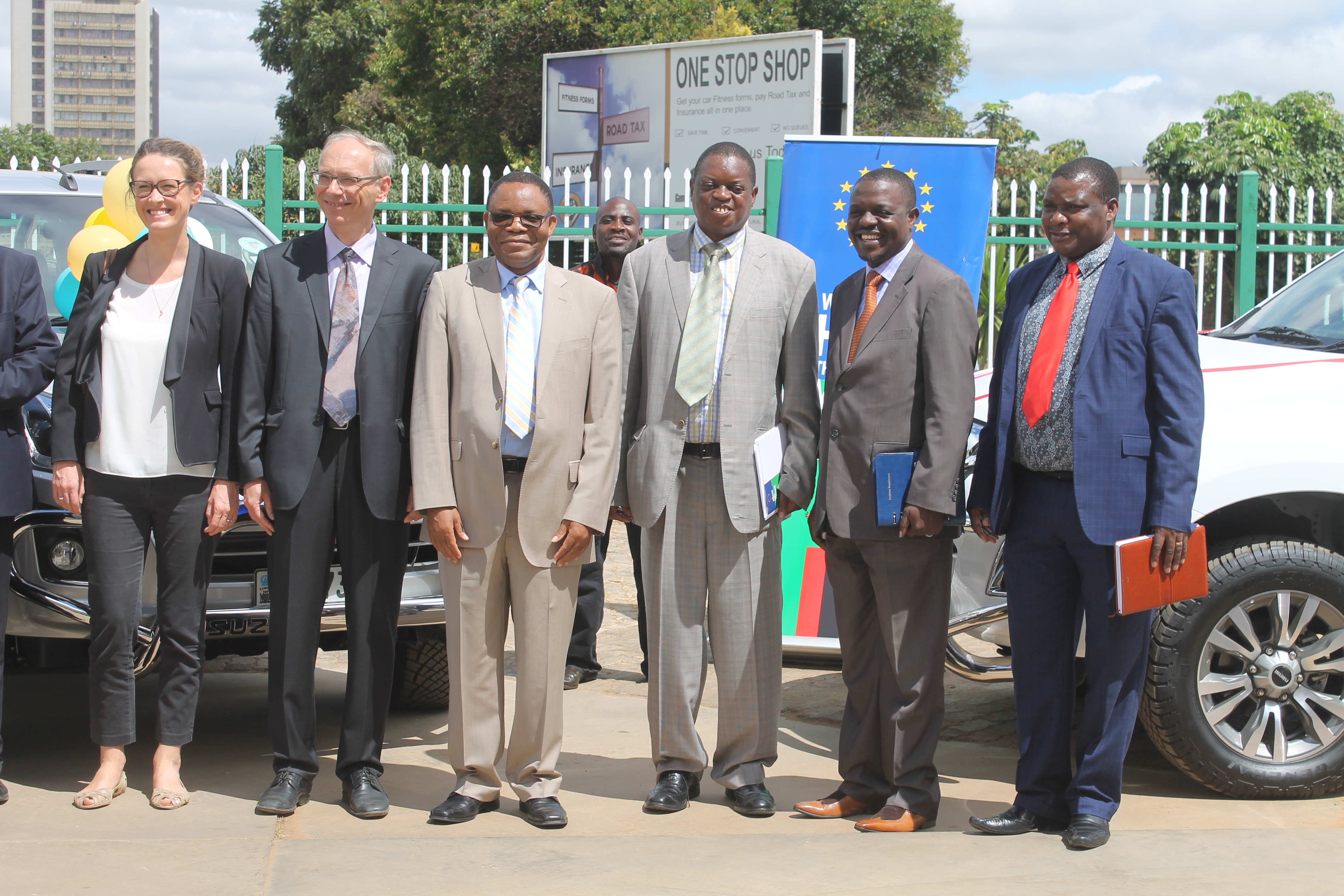 EU delegates, Mines PS Paul Chanda, Mines Director Mooya Lumamba, and far end GSD Director Chipilauka Mukofu