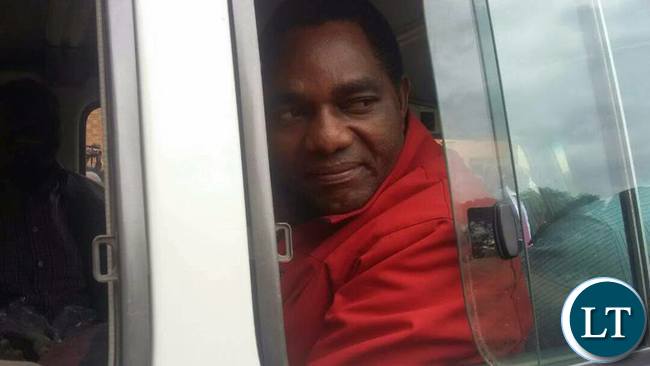 Hakainde Hichilema as he was being transported to Chimbokaila Correctional Centre