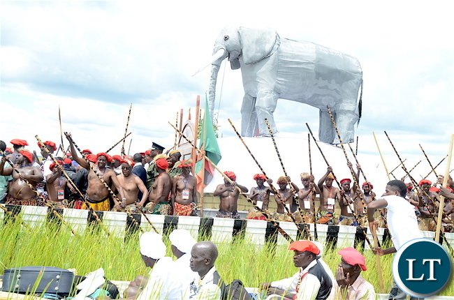 President Lungu during the Kuomboka traditional Ceremony in Mongu on Saturday,April 8,2017-Pictures by THOMAS NSAMA