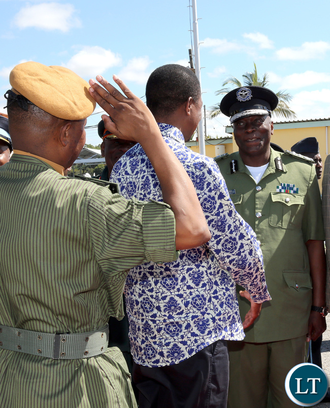 President Lungu Greets Inspector General of Police Mr Kanganja at City airport in Lusaka