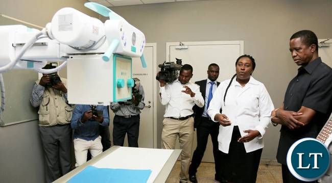 President Lungu inspecting some of the equipment at Chilenje Level 1 Hospita