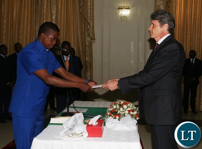 President Edgar Lungu receives letter of credence from Czech Republic Ambassador designate to Zambia Radek Rubes at State House