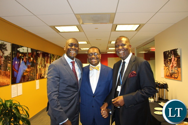 World Bank VP, Diop Mokhtar - AfDB President, Akinwumi Adesina - & Zambia's Finance Minister Felix Mutati sharing a light moment at the World Bank HQ in Washington DC
