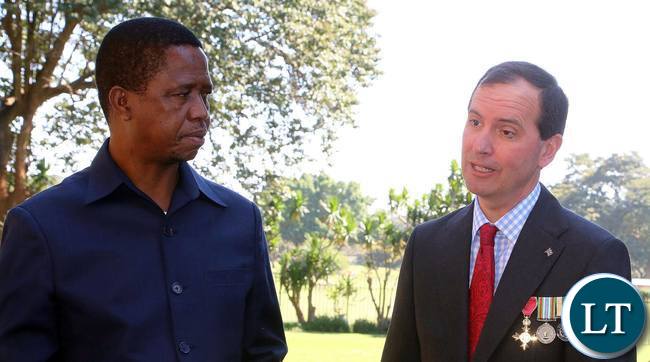 lungu-british-envoy FILE: President Lungu with Fergus Cochrane-Dyet , British High Commissioner to Zambia at State House