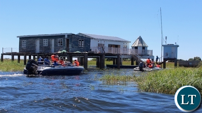 team of Zambezi River Authority (ZRA) board members arrives at Matongo Platform, a Hydrometric Station on the Barotse Flood Plain in Mongu