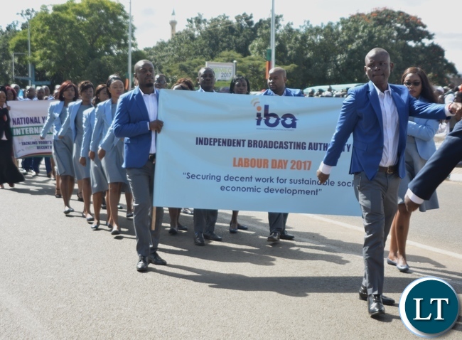 Independent Broadcasting Authority Staffs matching during the Labour Day Celebration in Lusaka yesterday,01052017.Picture by Ennie Kishiki/Zanis.