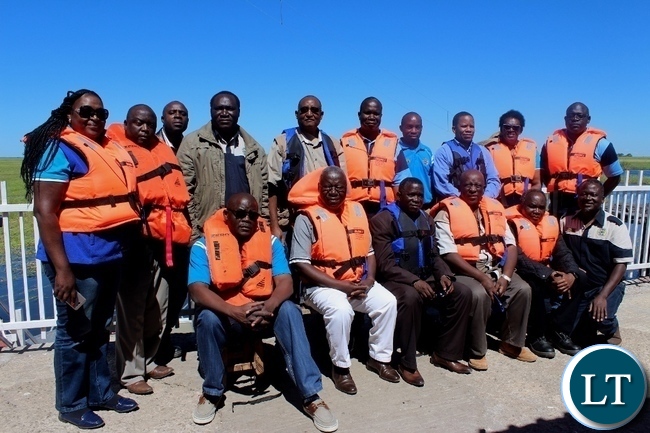 A group photo for board members of Zambezi River Authority (ZRA) during the tour of Matongo Platform, a Hydrometric Station on the Barotse Flood Plain in Mongu