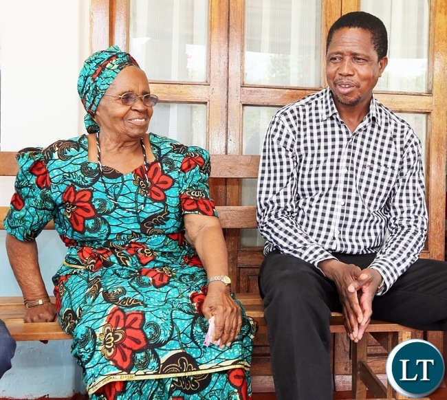 File: President Lungu with Mrs Salome Kapwepwe
