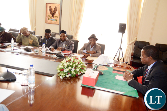President Lungu during a meeting with Chiefs from Central Province at State House on Tuesday,May 2,2017 -Picture by THOMAS NSAMA