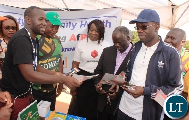 Copperbelt Province Permanent Secretary, Elias Kamanga, visits some stands after he launched the National Health Week at Wusakile Ground in Kitwe