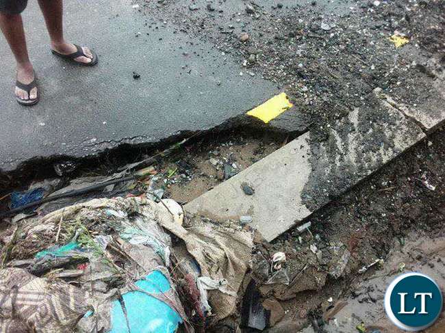 Parts of the damaged sections of the roads in Lusaka