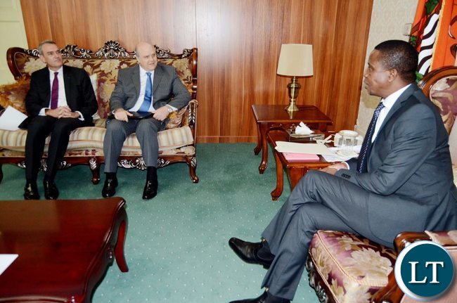 President Lungu speaks during a meeting with a delegation from the European Union. Looking on are EU Ambassador to Zambia Mariani Alessandro (second from left) and France Ambassador to Zambia Emmanuel Cohet (L) at State House in Lusaka on Friday, May 19,2017-Picture by THOMAS NSAMA