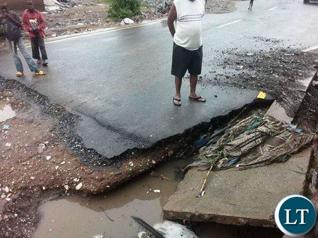 Washed away parts of a road in Lusaka
