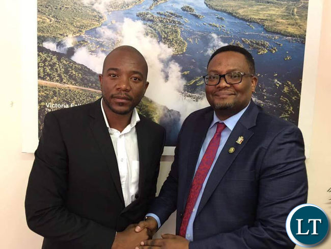 Zambian High Commissioner in Pretoria Emmanuel Mwamba. with South Africa's Democratic Alliance leader Mmusi Maimane during their meeting Zambian High Commissioner in Pretoria Emmanuel Mwamba. with South Africa's Democratic Alliance leader Mmusi Maimane during their meeting