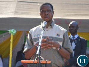 Republican President Edgar Lungu at the induction Church service of Reverend Westone Simwinga of Twapia United Church of Zambia (UCZ) Congregation.