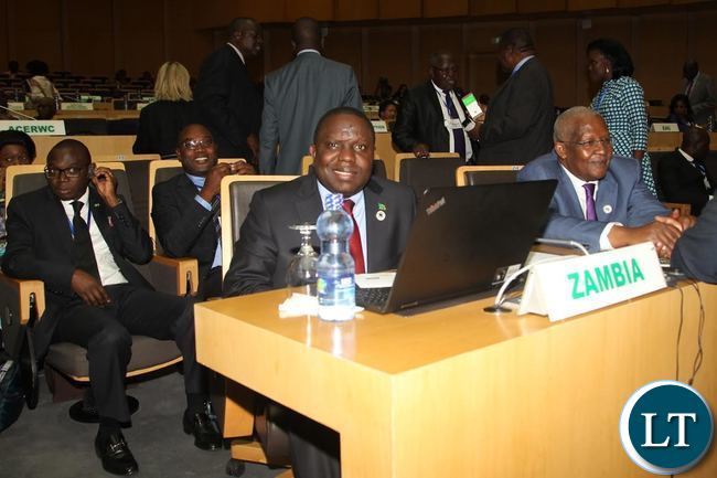 Minister of foreign Affairs Harry Kalaba and Ugandan Foreign Affairs Minister Sam Kahamba Kutesa at the official opening of the African Union Executive Council meeting in Addis Ababa Ethiopia.