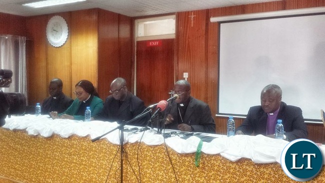 Lusaka Catholic Archbishop Telesphore Mpundu at a media briefing